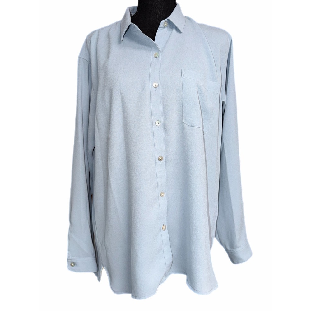 J. Jill Light Blue Crepe Button Down Long‎ Sleeve Blouse Chest Pocket Size M